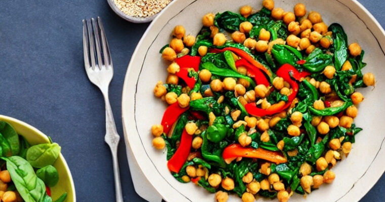 Spinach and Chickpea Stir-Fry with Bell Peppers & Lemon
